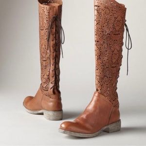 Sundance Lucera Laser Cut Lace up back Leather Riding Boot